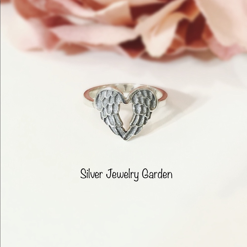 Heart Angel Wings Sterling Silver Ring - Picture 2 of 8